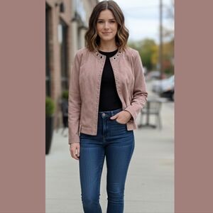 Womens Faux Leather Collarless Moto Jacket